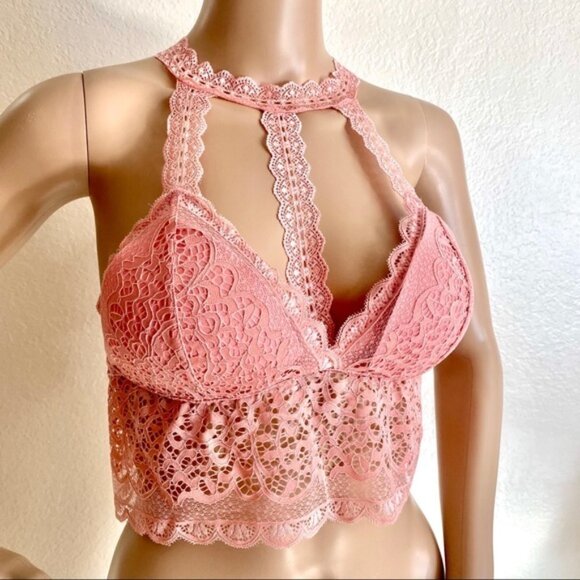 Lace Halter Bralette | Removable Padding | One Size | Blush or Black - Picture 7 of 7